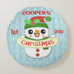 First Christmas Custom Niedlich Baby Snowman Rundes Kissen<br><div class="desc">First Christmas Custom Niedlich Baby Snowman Round Pillow Jamiecreated1</div>