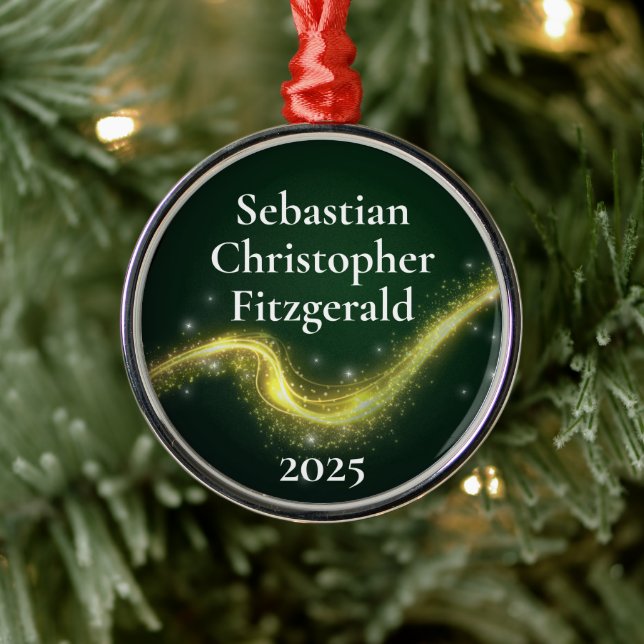 First Christmas Dark Green Newborn Birth Keepsake Ornament Aus Metall (Baum)