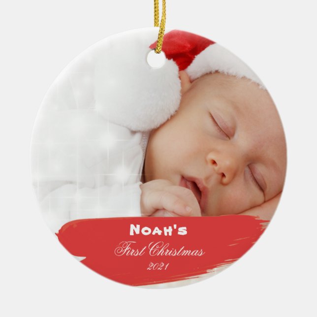 First Christmas Elegant Foto Keramik Ornamento Keramik Ornament (Vorne)