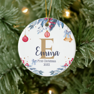 First Christmas elegante Custom Monogram Baby Keramik Ornament