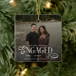 First Christmas Engaged Chic Couples Photo Keramikornament