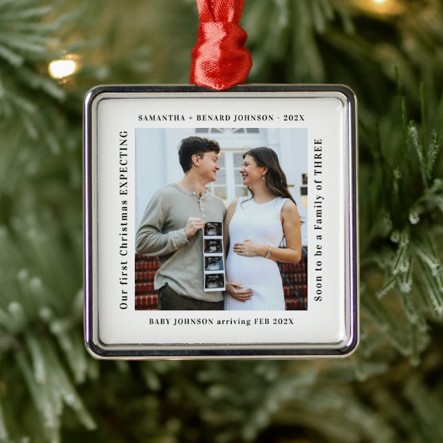 First Christmas Expecting Pregnancy Announcement Ornament Aus Metall (Baum)