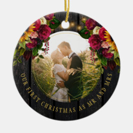 First Christmas, Foto von Mr. and Mrs. Floral Rust Keramik Ornament