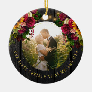 First Christmas, Foto von Mr. and Mrs. Floral Rust Keramik Ornament