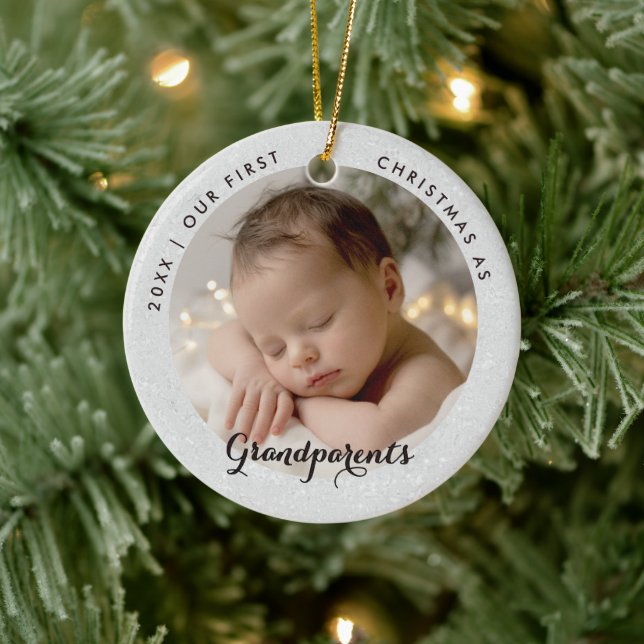 First Christmas Grandparents Modern Script Photo Keramik Ornament (Baum)