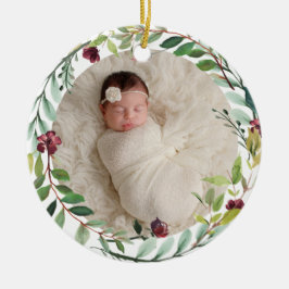 First Christmas Green Holiday Wreath Baby Foto Keramik Ornament