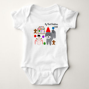 First Christmas Grey Poodle #2 Baby Bodysuit Baby Strampler