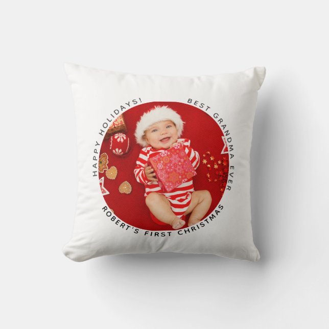First Christmas Holiday Baby Foto Oma Custom Kissen (Vorderseite)