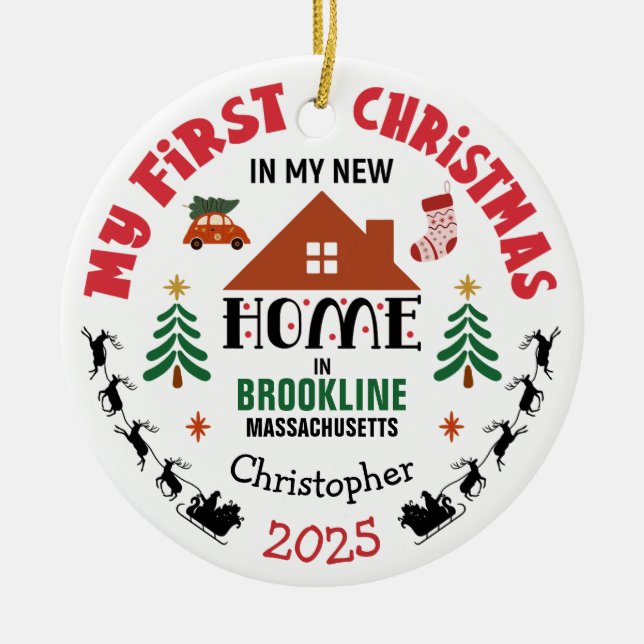 First Christmas In My New Home Custom Name Keramik Ornament (Vorne)