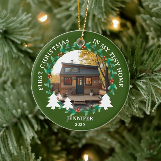 First Christmas in my own Tiny home photo Keramik Ornament (Baum)
