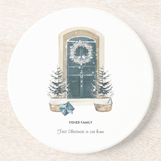 First Christmas In Our Home Watercolor Sage Green Getränkeuntersetzer (Vorne)