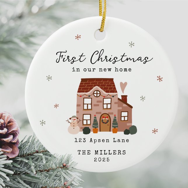 First Christmas In Our New Home Custom Address  Keramik Ornament (First Christmas in our new home personalized ornament custom address name year housewarming gift)