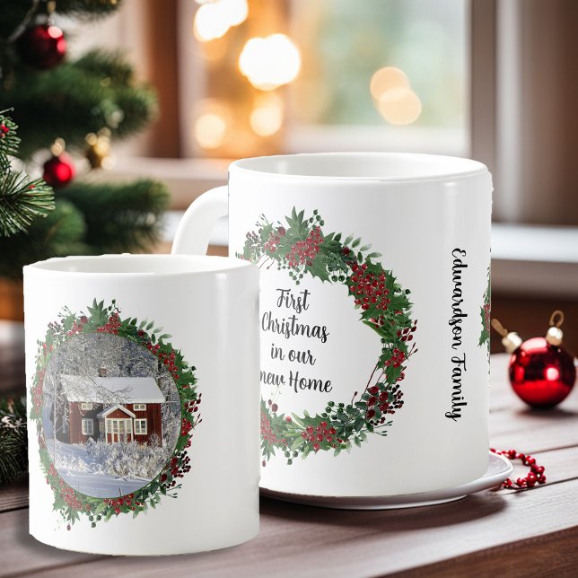 First Christmas in our new home photo family Kaffeetasse (Create your own First Christmas in our new home photo family Coffee Mug.)