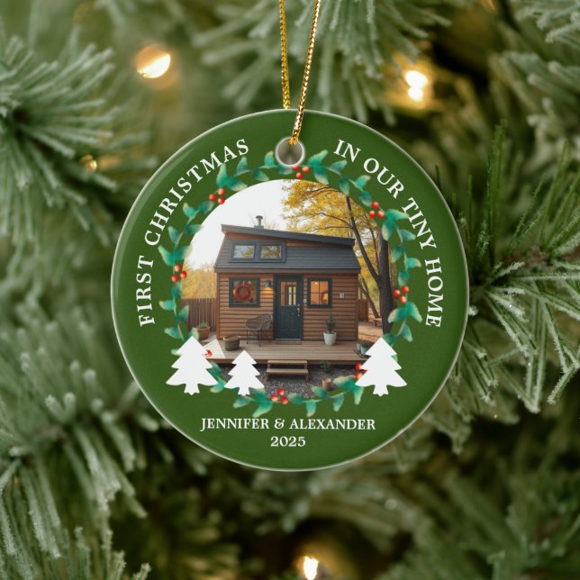 First Christmas in our Tiny Home photo Keramik Ornament (Baum)