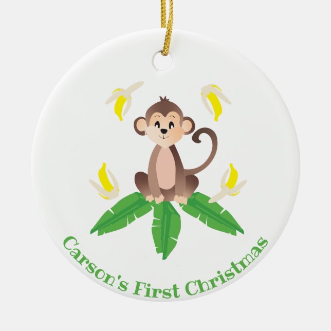 First Christmas Jungle Monkey Keramik Ornament (Vorne)