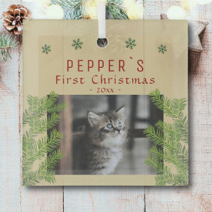 First Christmas Kitten Cine Pine Foto Keepake Ornament Aus Glas