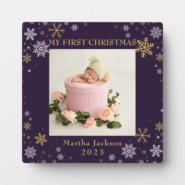 First Christmas Lavender Purple Baby Girl Foto Fotoplatte (Vorderseite)