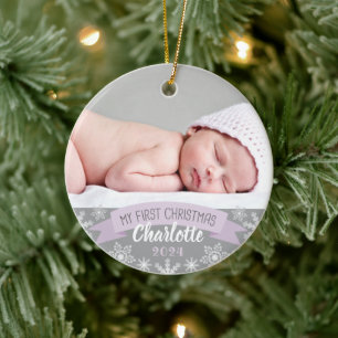 First Christmas Lavender Purple Baby Girl Foto Keramik Ornament
