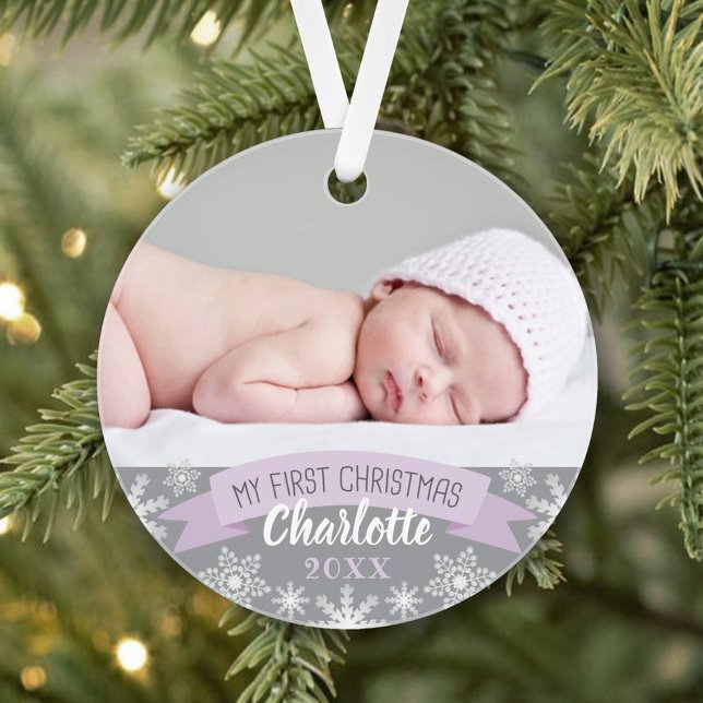 First Christmas Lavender Purple Baby Girl Foto Ornament (Von Creator hochgeladen)