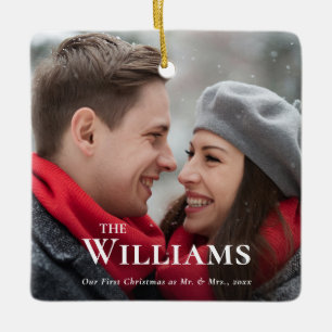 First Christmas Minimal Elegante Happy Couple Foto Keramikornament