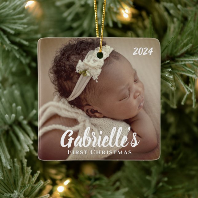 First Christmas Modern Chic Custom Foto Keramikornament (Baum)