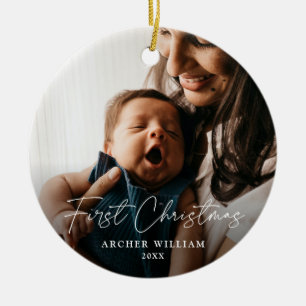 First Christmas Modern Handgeschriebenes Baby Foto Keramik Ornament