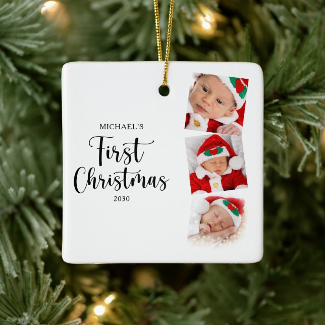 First Christmas Modern Simple 3 Baby Foto Keramikornament (Baum)