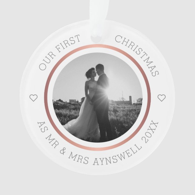 First Christmas Mr. & Mrs. Foto Moderne Elegant Ornament (Vorderseite)