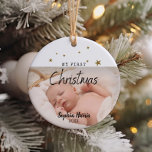 First Christmas New Baby Keramik Ornament<br><div class="desc">Das erste Weihnachtsfest des Babys - mit diesem einfachen und modernen Typografie-Design erinnert es sich für immer.</div>