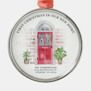 First Christmas New Home Red Door and Plants Ornament Aus Metall