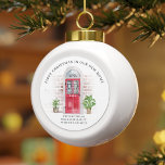First Christmas New Home We've Moved Address Keramik Kugel-Ornament<br><div class="desc">We've moved watercolor red door moving home announcement ornament to inform your family and friends about your new home. This ornament features a watercolor red front door, red brick walls, two house plants on each side of the door, and the house number on the door. Add your new address details...</div>