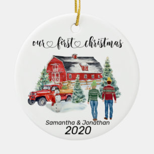First Christmas Newlyweds Country Barn Winter Keramik Ornament