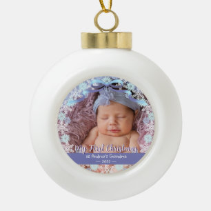 First Christmas Oma Soft Blue Lila Ton Keramik Kugel-Ornament