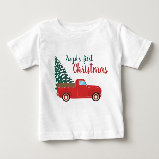 First Christmas Personalisieren Lieferwagen Truck Baby T-shirt (Vorderseite)