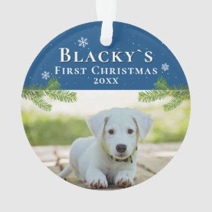 First Christmas Pine Blue Puppy Foto Ornament