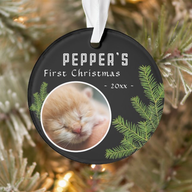 First Christmas Pine Kitten Cat 2 Foto Keepake Ornament (Baum)