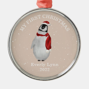 First Christmas Pink Baby Girl Pinguin Snow Ornament Aus Metall