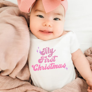First Christmas Pink Girls Baby Strampler