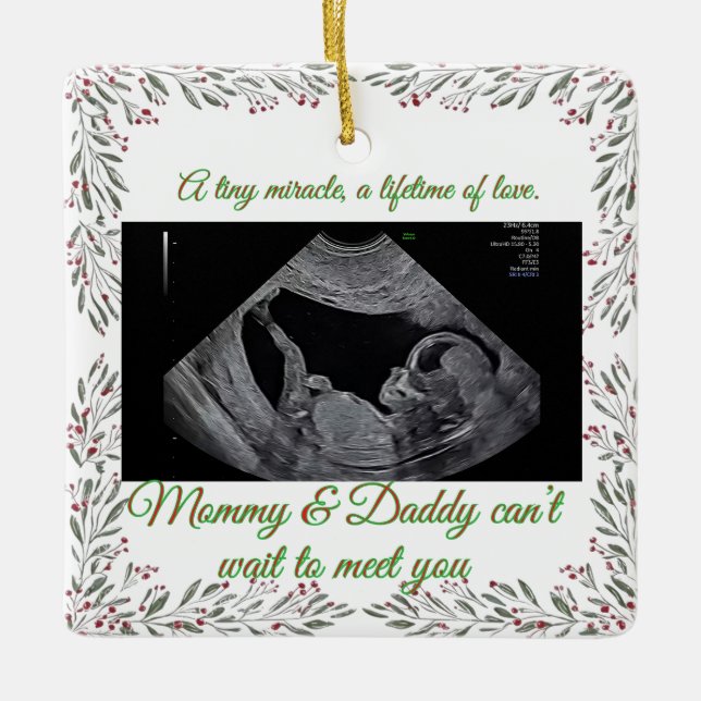 First Christmas Pregnancy Ultrasound Photo Holiday Keramikornament (Vorderseite)