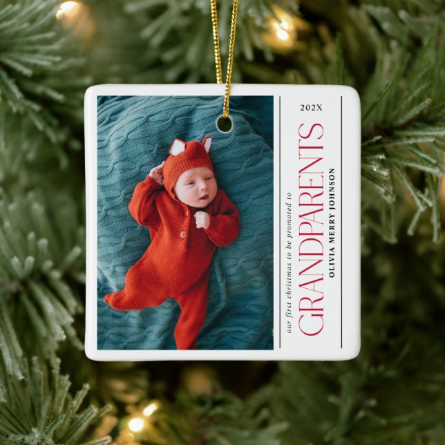 First Christmas Promoted Grandparents Daddy Photo Keramikornament (Baum)