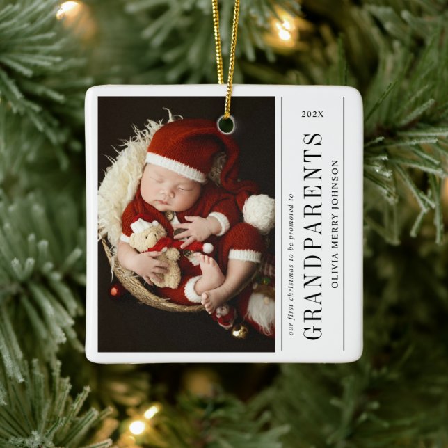 First Christmas Promoted Grandparents Daddy Photo Keramikornament (Baum)