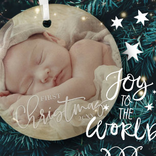 First Christmas Simple Script Custom Baby Foto Keramik Ornament
