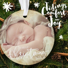 First Christmas Simple Script Custom Baby Foto Ornament