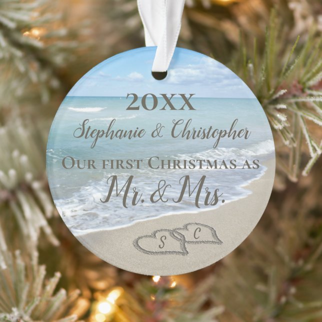 First Christmas Together Beach Wedding Mr. Mrs. Ornament (Baum)