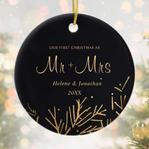 First Christmas Verheiratet Couple Gold Modernes E Keramik Ornament