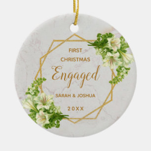 First Christmas Verpflichtungsged Gold Marble Whit Keramik Ornament