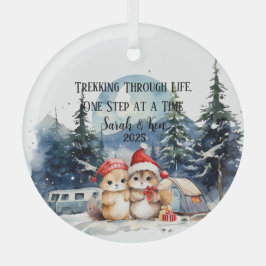 First Christmas Watercolor Camping Newlyweds Ornament Aus Glas