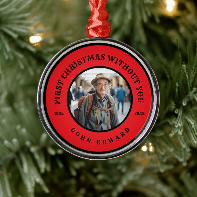 First Christmas Without You Memorial Photo Art Ornament Aus Metall (Baum)