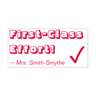 "First Class Effort!" + Tutor-Name Rubber-Briefmar Permastempel