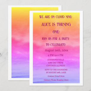 First Cloud Nine Birthday Party 1st Pink Artsy Einladung